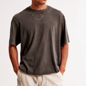ABERCROMBIE MENS VINTAGE-INSPIRED CROPPED TEE SIZE L COAL BROWN